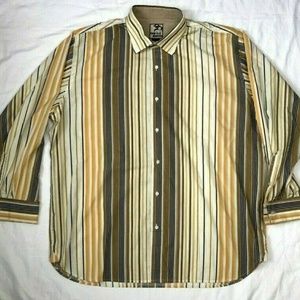 Raw Blue Brown Cream Striped Long Sleeve Button Up